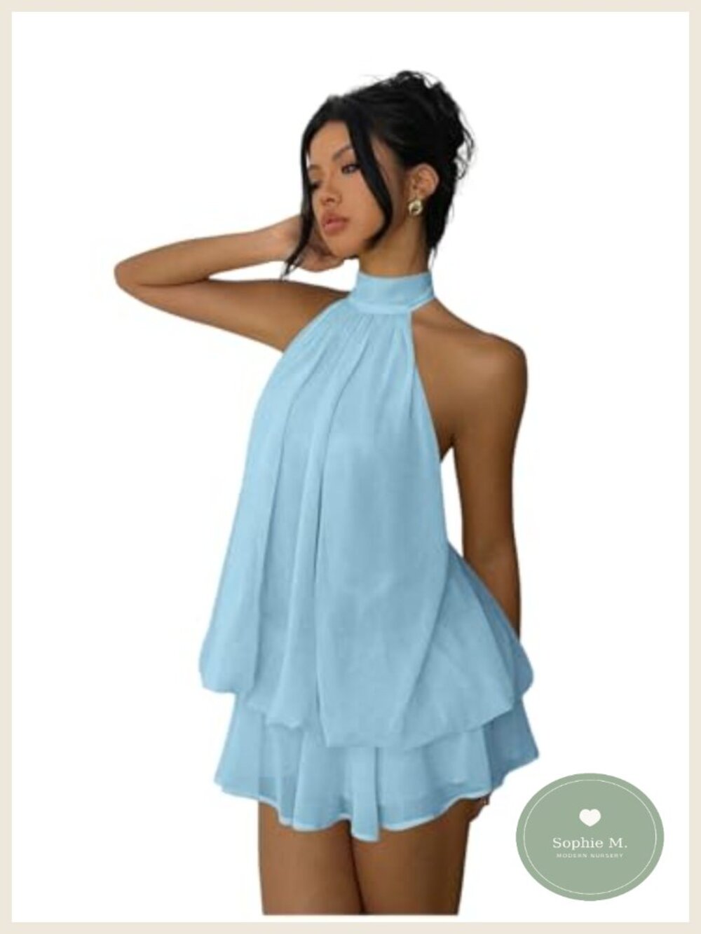Chiffon Halter Drop Waist Flowy Wedding Guest Mini Dress